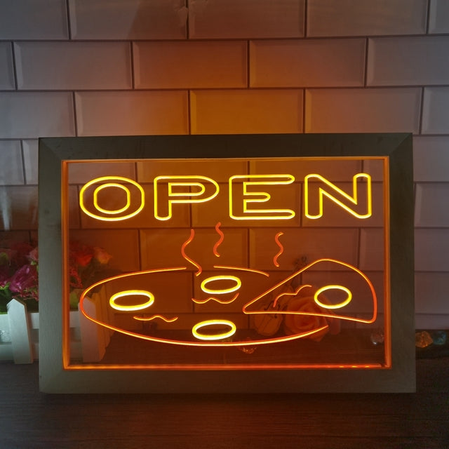 Open Pizza Restaurant Two Tone Sign - Luxury Framed Edition