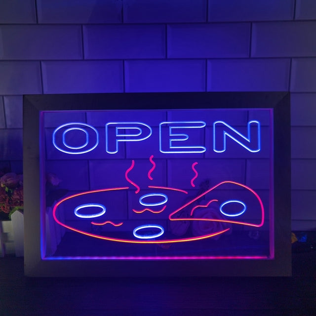Open Pizza Restaurant Two Tone Sign - Luxury Framed Edition