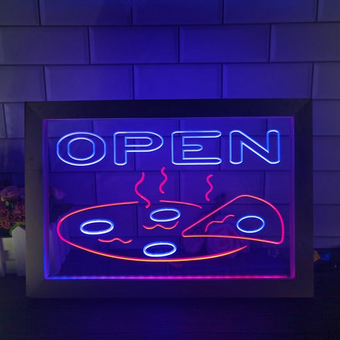 Image of Open Pizza Restaurant Two Tone Sign - Luxury Framed Edition