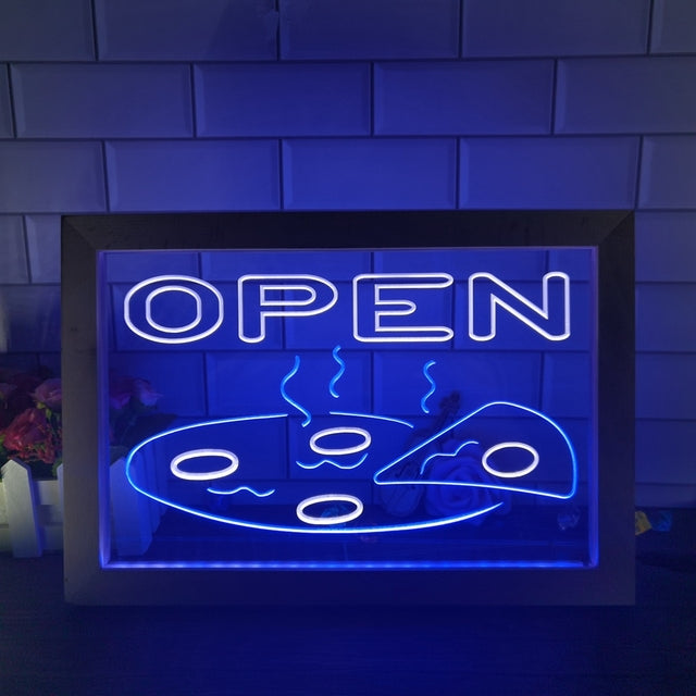 Open Pizza Restaurant Two Tone Sign - Luxury Framed Edition