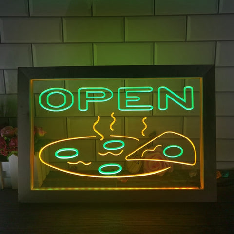 Image of Open Pizza Restaurant Two Tone Sign - Luxury Framed Edition