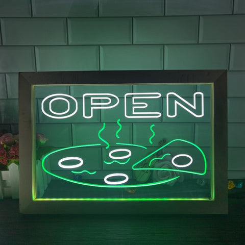 Image of Open Pizza Restaurant Two Tone Sign - Luxury Framed Edition