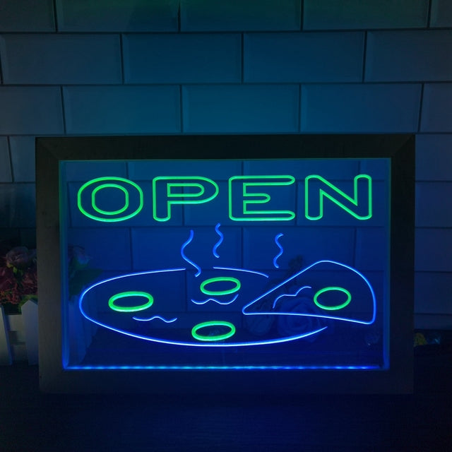 Open Pizza Restaurant Two Tone Sign - Luxury Framed Edition