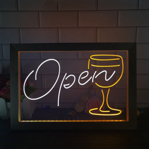 Image of Open Wine Glass Two Tone Sign - Luxury Framed Edition