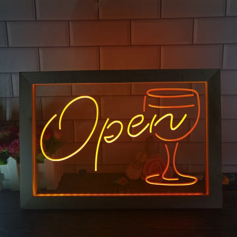 Image of Open Wine Glass Two Tone Sign - Luxury Framed Edition
