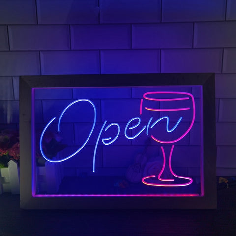 Image of Open Wine Glass Two Tone Sign - Luxury Framed Edition