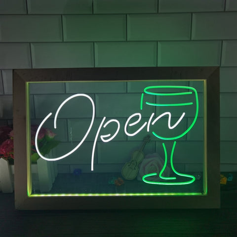 Image of Open Wine Glass Two Tone Sign - Luxury Framed Edition