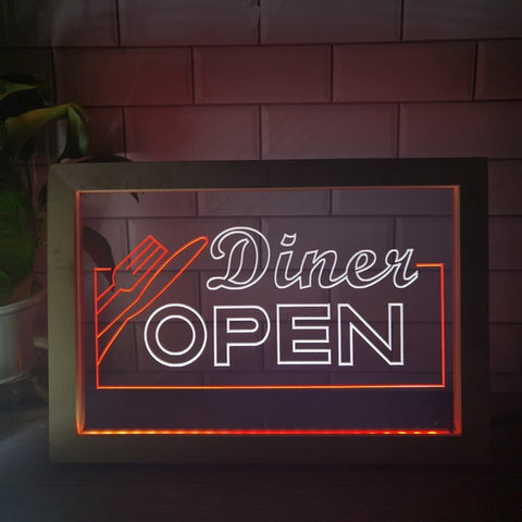 Image of Diner Open Two Tone Sign - Luxury Framed Edition