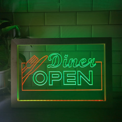 Image of Diner Open Two Tone Sign - Luxury Framed Edition