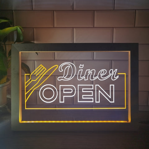Image of Diner Open Two Tone Sign - Luxury Framed Edition