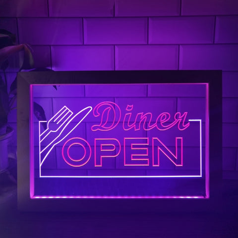 Image of Diner Open Two Tone Sign - Luxury Framed Edition