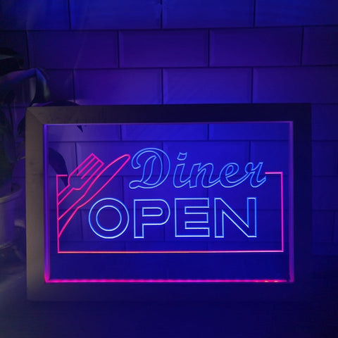 Image of Diner Open Two Tone Sign - Luxury Framed Edition