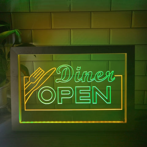 Image of Diner Open Two Tone Sign - Luxury Framed Edition