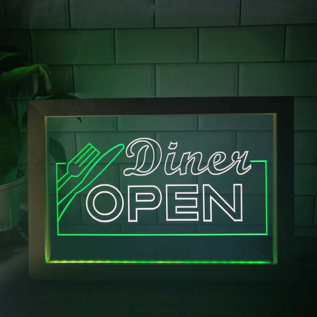 Diner Open Two Tone Sign - Luxury Framed Edition
