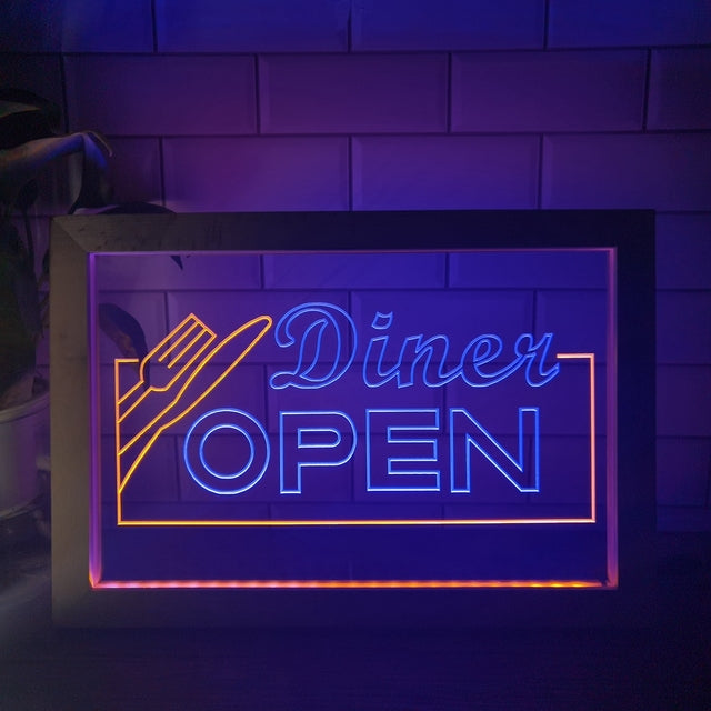 Diner Open Two Tone Sign - Luxury Framed Edition