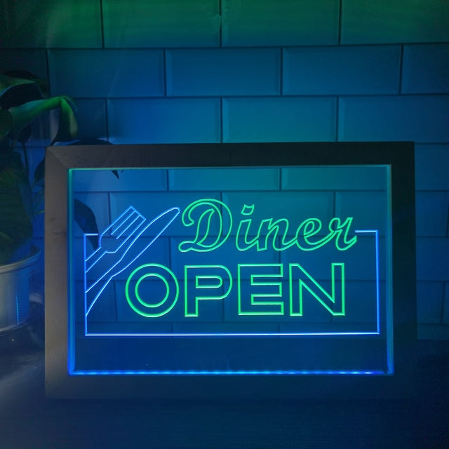 Diner Open Two Tone Sign - Luxury Framed Edition