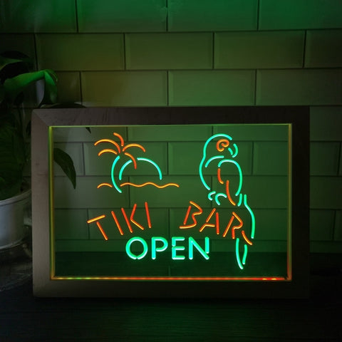 Image of Tiki Bar Open Two Tone Sign - Luxury Framed Edition