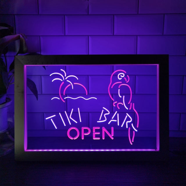 Tiki Bar Open Two Tone Sign - Luxury Framed Edition
