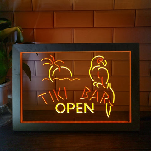 Image of Tiki Bar Open Two Tone Sign - Luxury Framed Edition
