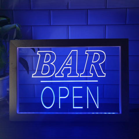 Image of Bar Open Two Tone Sign - Luxury Framed Edition