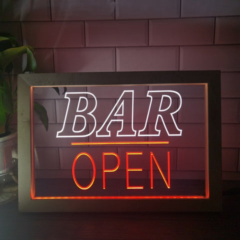 Image of Bar Open Two Tone Sign - Luxury Framed Edition