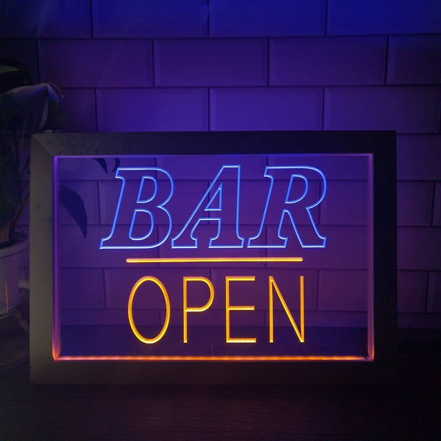 Bar Open Two Tone Sign - Luxury Framed Edition