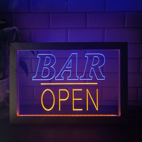 Image of Bar Open Two Tone Sign - Luxury Framed Edition