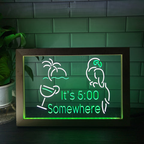 Image of It's Five Somewhere Parrot Two Tone Sign - Luxury Framed Edition