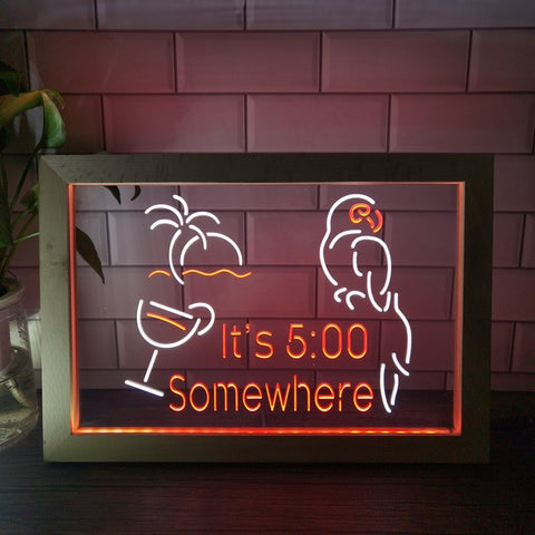 Image of It's Five Somewhere Parrot Two Tone Sign - Luxury Framed Edition