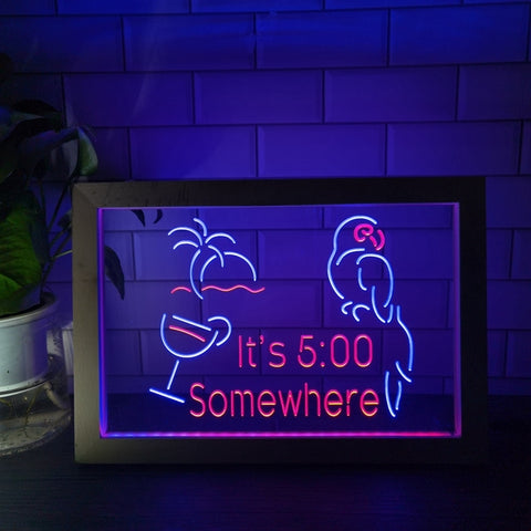 Image of It's Five Somewhere Parrot Two Tone Sign - Luxury Framed Edition