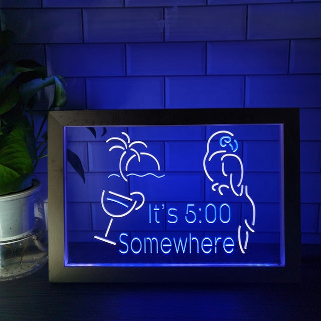 It's Five Somewhere Parrot Two Tone Sign - Luxury Framed Edition