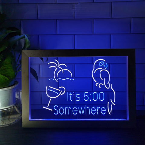 Image of It's Five Somewhere Parrot Two Tone Sign - Luxury Framed Edition