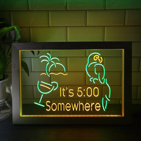 Image of It's Five Somewhere Parrot Two Tone Sign - Luxury Framed Edition