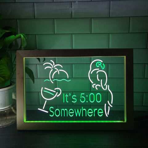 Image of It's Five Somewhere Parrot Two Tone Sign - Luxury Framed Edition
