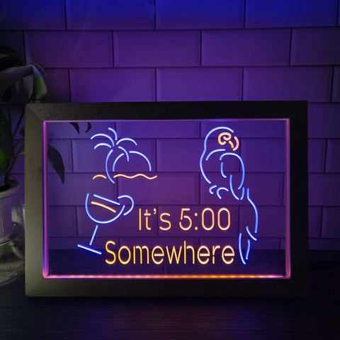 Image of It's Five Somewhere Parrot Two Tone Sign - Luxury Framed Edition