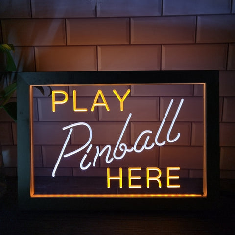 Image of Play Pinball Here Two Tone Sign - Luxury Framed Edition