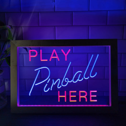 Image of Play Pinball Here Two Tone Sign - Luxury Framed Edition