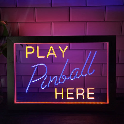 Image of Play Pinball Here Two Tone Sign - Luxury Framed Edition