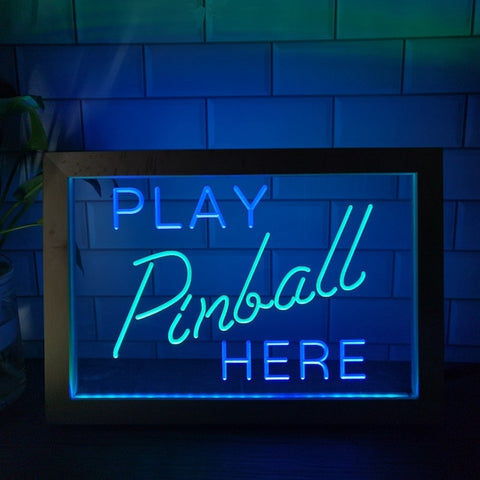 Image of Play Pinball Here Two Tone Sign - Luxury Framed Edition