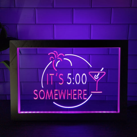Image of It's Five O'clock Somewhere Two Tone Sign - Luxury Framed Edition