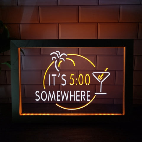 Image of It's Five O'clock Somewhere Two Tone Sign - Luxury Framed Edition