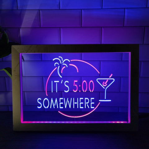 Image of It's Five O'clock Somewhere Two Tone Sign - Luxury Framed Edition