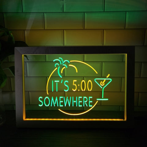 Image of It's Five O'clock Somewhere Two Tone Sign - Luxury Framed Edition