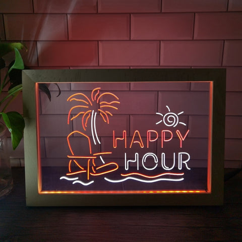 Image of Happy Hour Two Tone Sign - Luxury Framed Edition