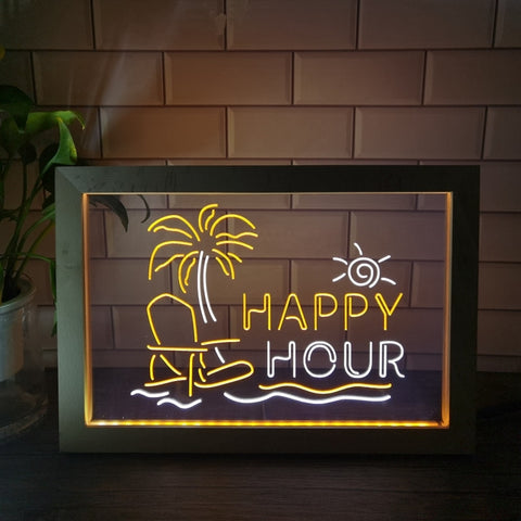 Image of Happy Hour Two Tone Sign - Luxury Framed Edition