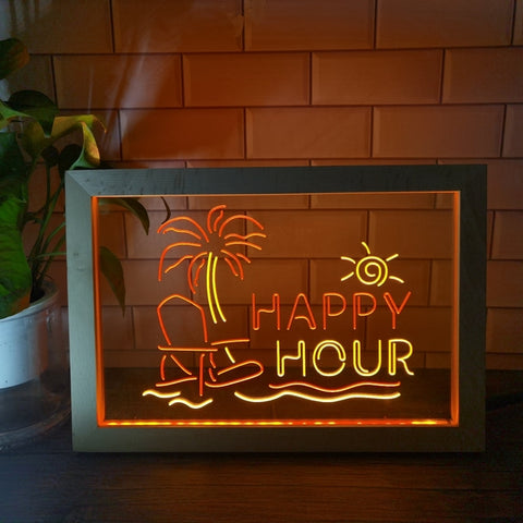 Image of Happy Hour Two Tone Sign - Luxury Framed Edition