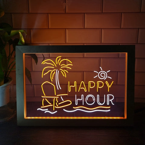 Image of Happy Hour Two Tone Sign - Luxury Framed Edition