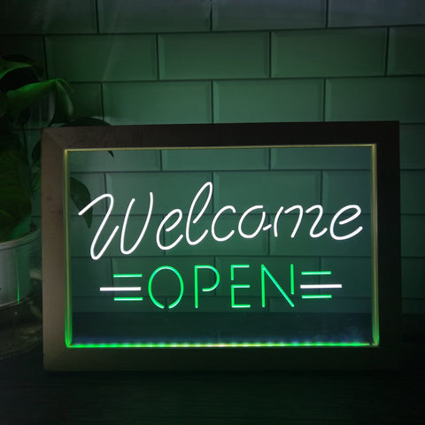 Image of Welcome Open Two Tone Sign - Luxury Framed Edition