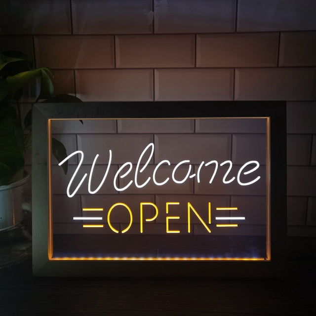 Welcome Open Two Tone Sign - Luxury Framed Edition
