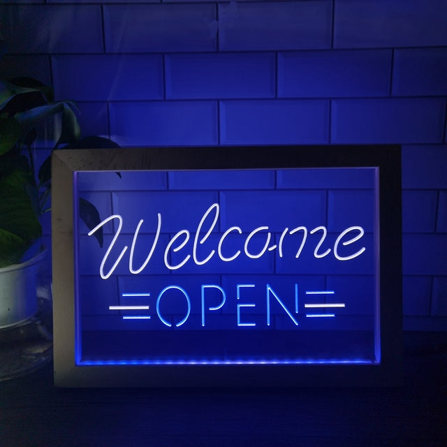 Welcome Open Two Tone Sign - Luxury Framed Edition